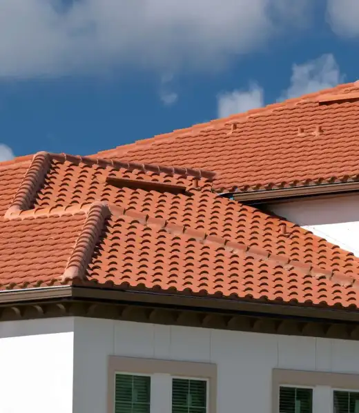 Closeup,Of,House,Rooftop,Covered,With,Ceramic,Shingles.,Tiled,Covering